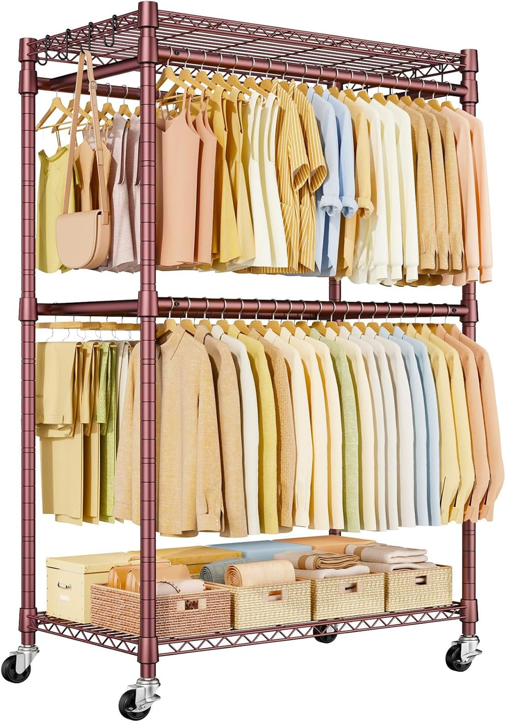 ULIFHOME Rolling Clothes Rack, Clothing Racks for Hanging Clothes, Bronze