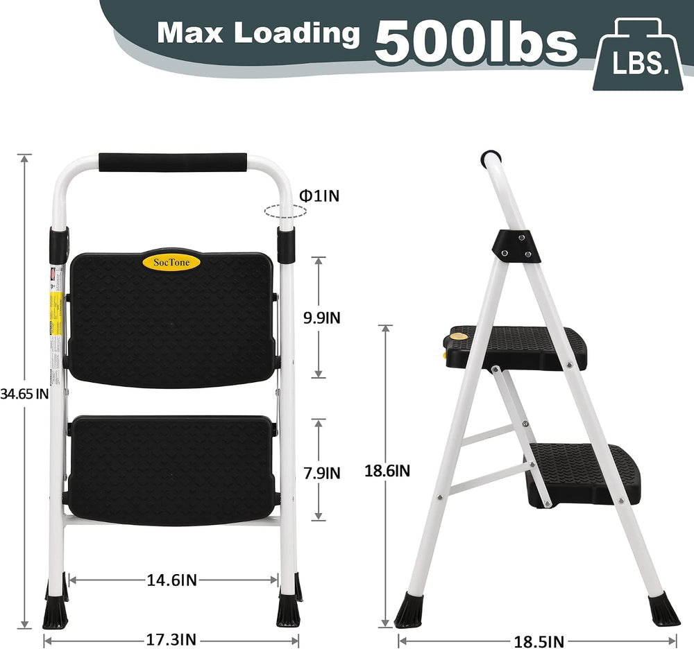 SocTone 2 Step Ladder, Step Stools for Adults, 500lbs Capacity
