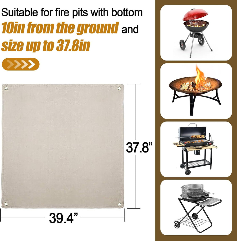 Fire Pit Mat, 37.8"x 39.4" Fireproof Blanket for Under Fire Pit, Camel