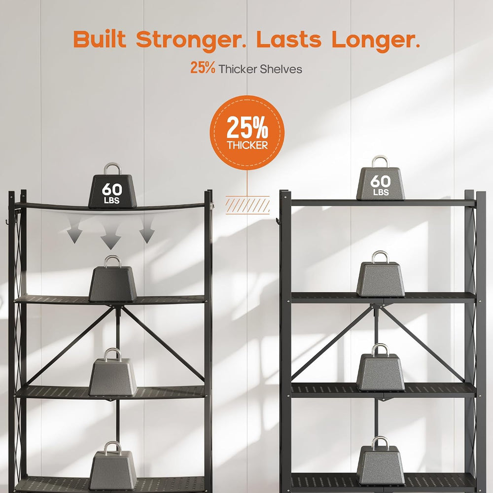 Fenbeli 5-Tier Foldable Metal Storage Shelf with Wheels, 750 lb Capacity