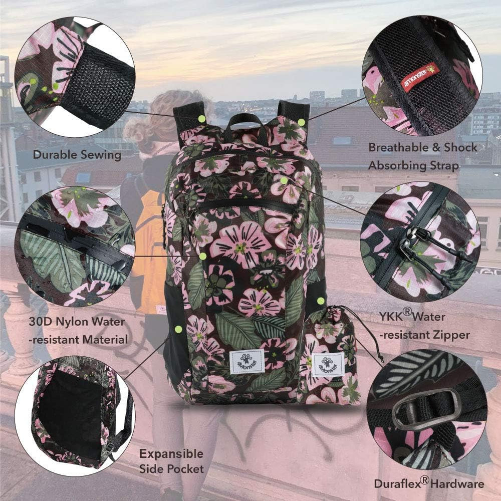 4Monster Hiking Daypack,Water Resistant Lightweight Packable Backpack for Tra...
