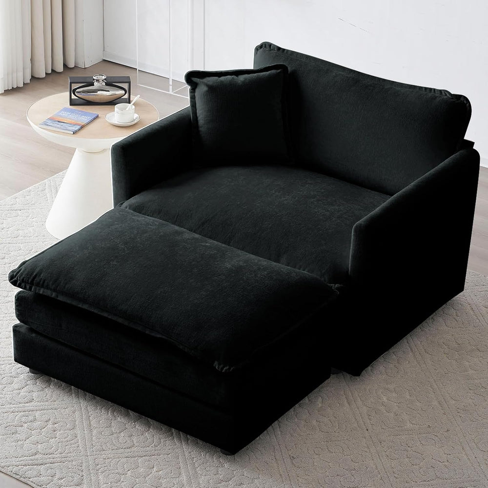 KIVENJAJA 41.4" Oversized Sofa Chair with Ottoman, Single Chaise, Black