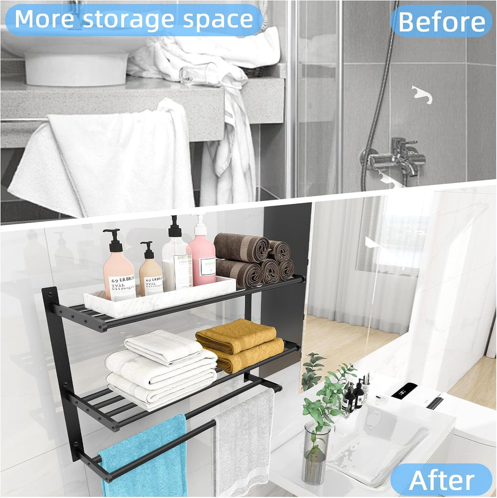 KLJKPA 24 Inch Towel Racks for Bathroom Wall-Mount, 3-Tier, Black