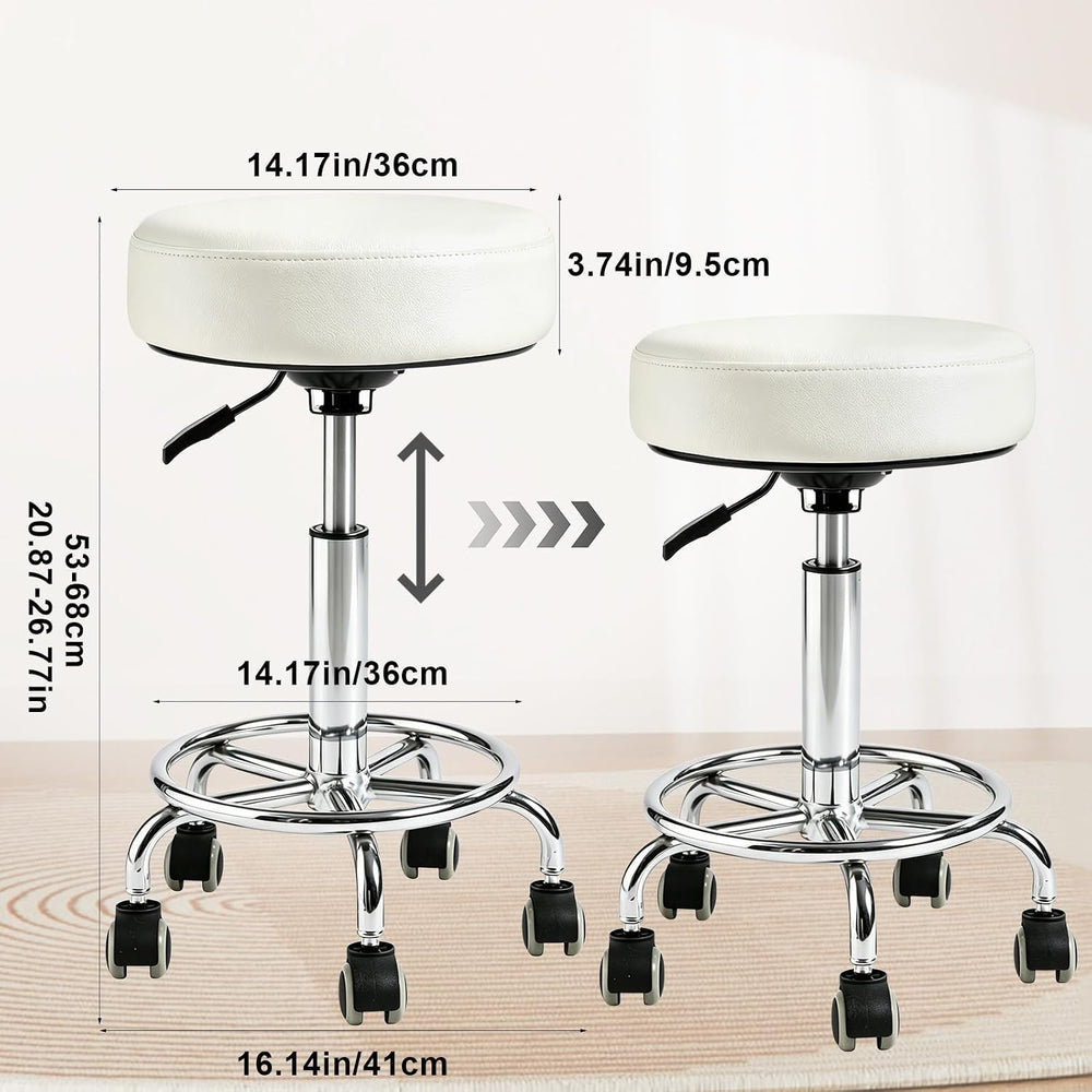 500lbs Heavy-Duty Adjustable Rolling Stool with Wheels & Foot pedal ring