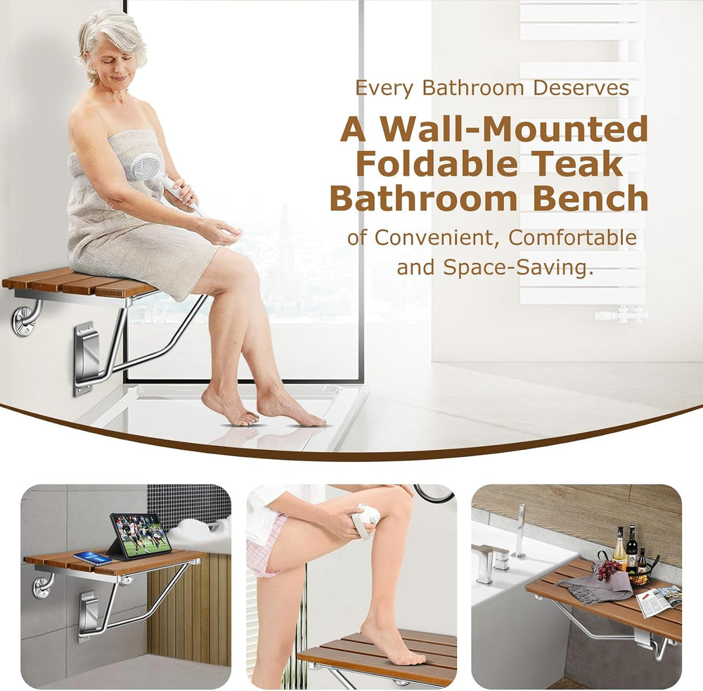 20" Wall Mounted Folding Shower Seat Stainless Steel Frame Space Saving