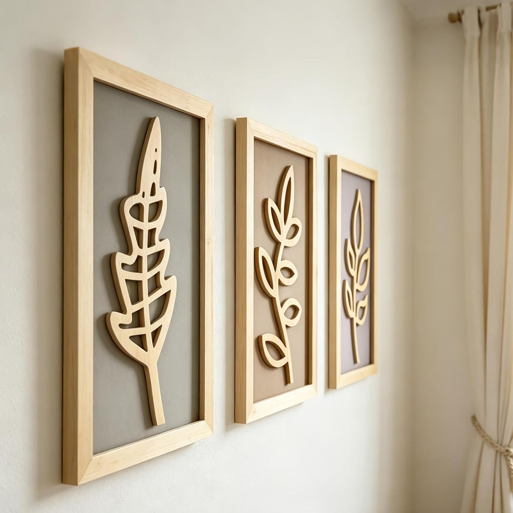 3D Framed Wall Art, Boho Wall Decor, Set of 3, Natural Wall Sculptures