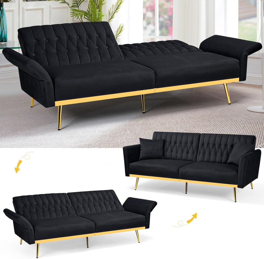 3 Pieces Velvet Sofa Set w/Adjustable Armrest &Backrest,Black