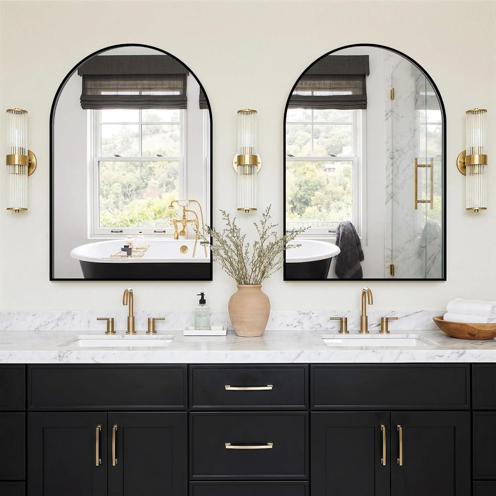 FGU Arched Bathroom Mirror for Over Sink 2 Pack 38"x26" Black Vanit...