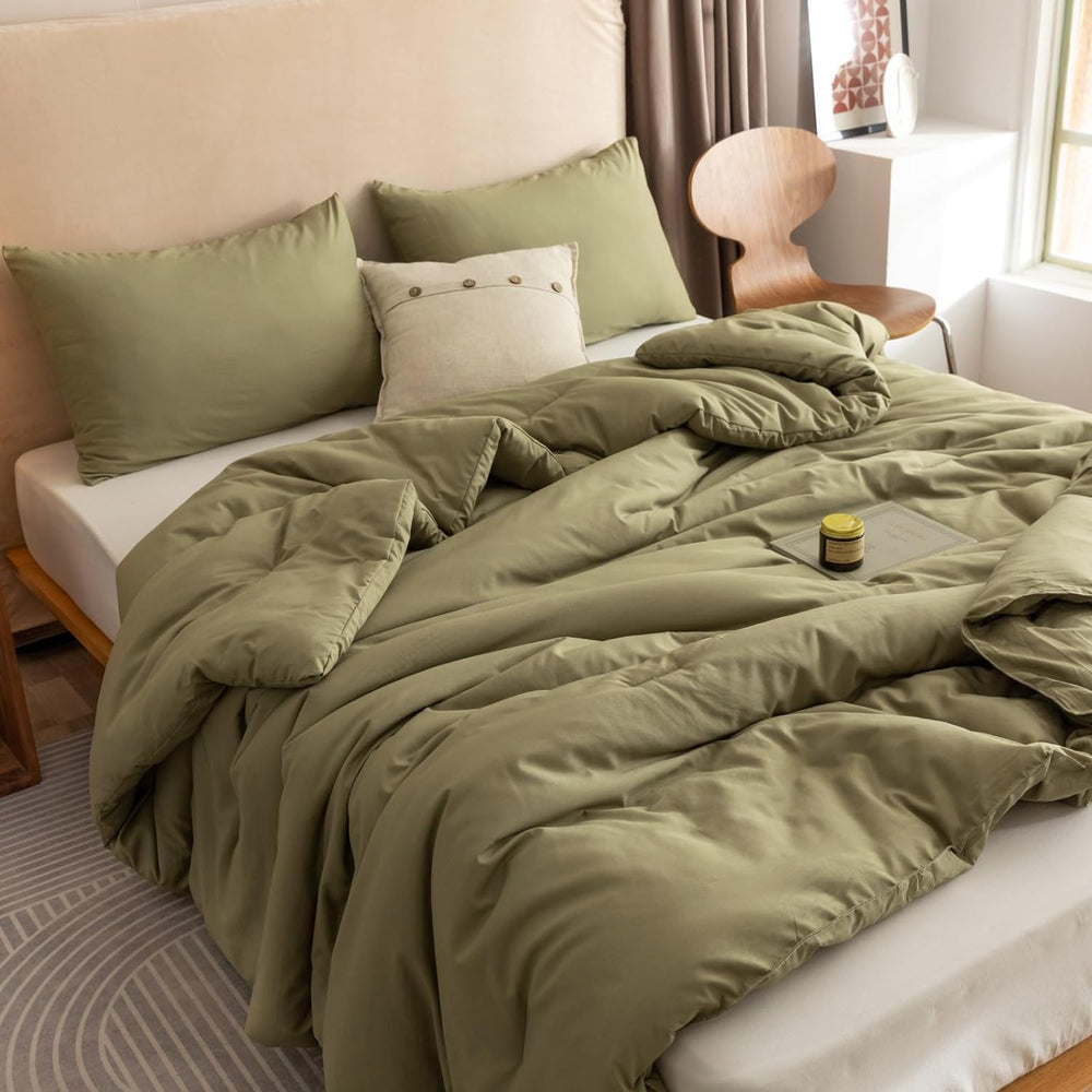 ROSGONIA Queen Comforter Set Olive Green, 3pcs Bedding Sets Queen (1 Boho Oli...