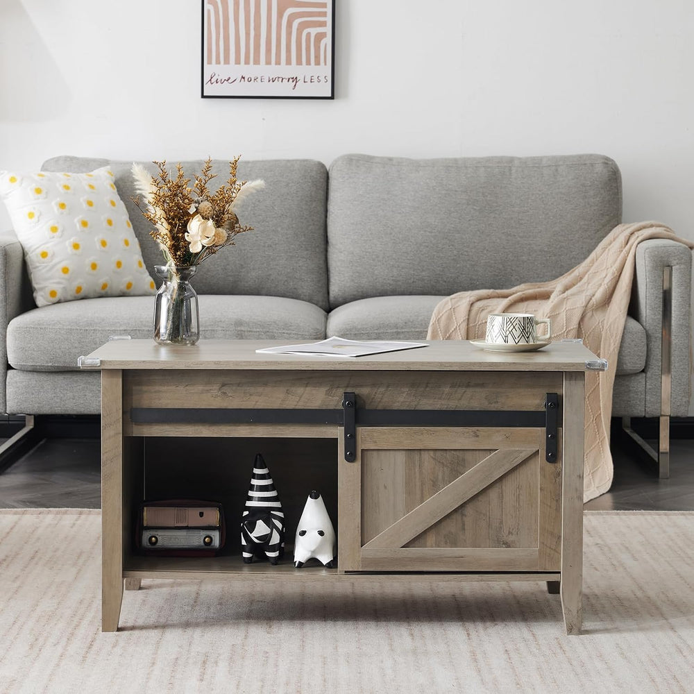 VINGLI 36" Farmhouse Lift Top Coffee Table with Hidden Storage, Open Shelf