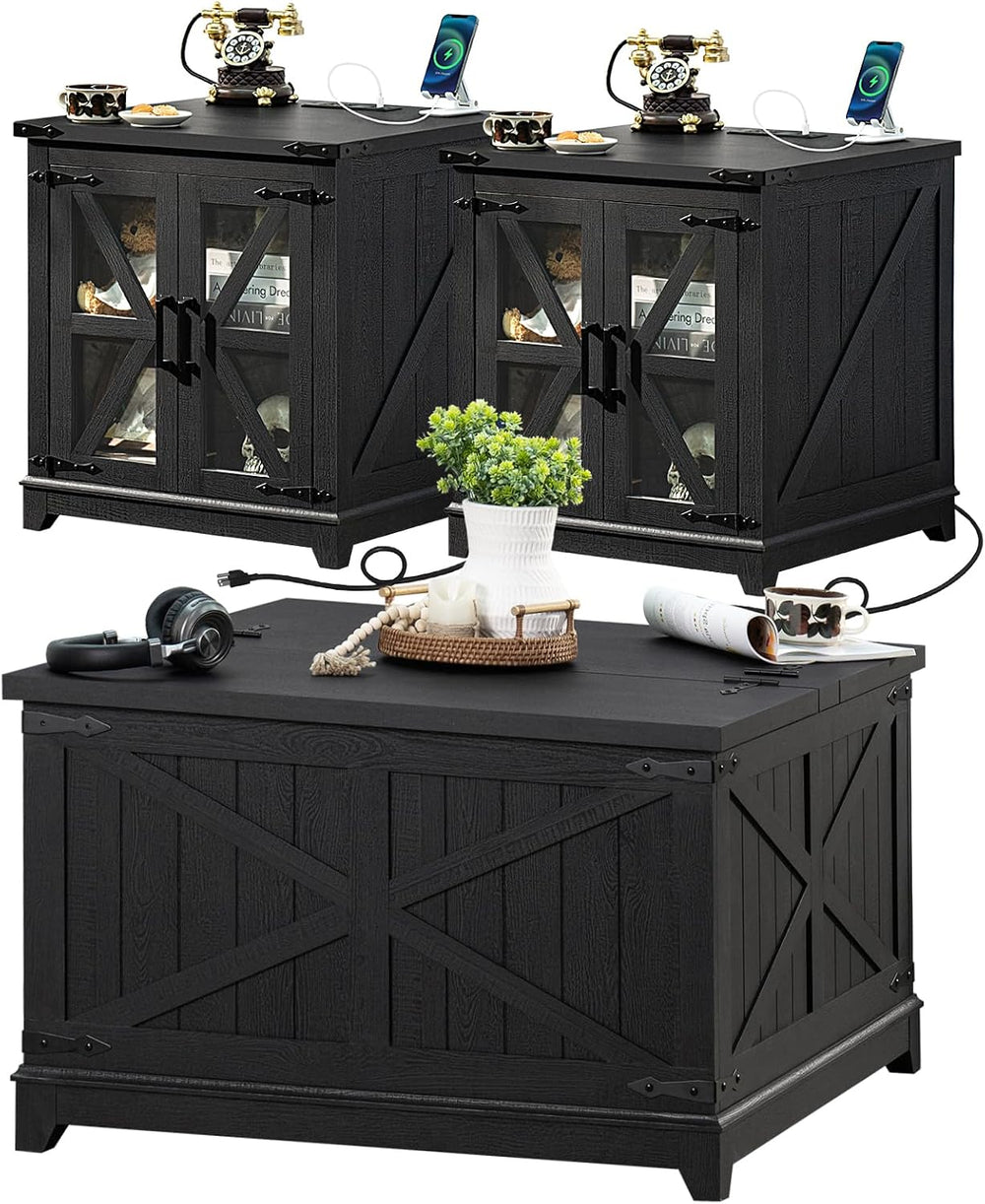 Joaxswe Farmhouse Coffee Table Set 3, End Table and Coffee Table