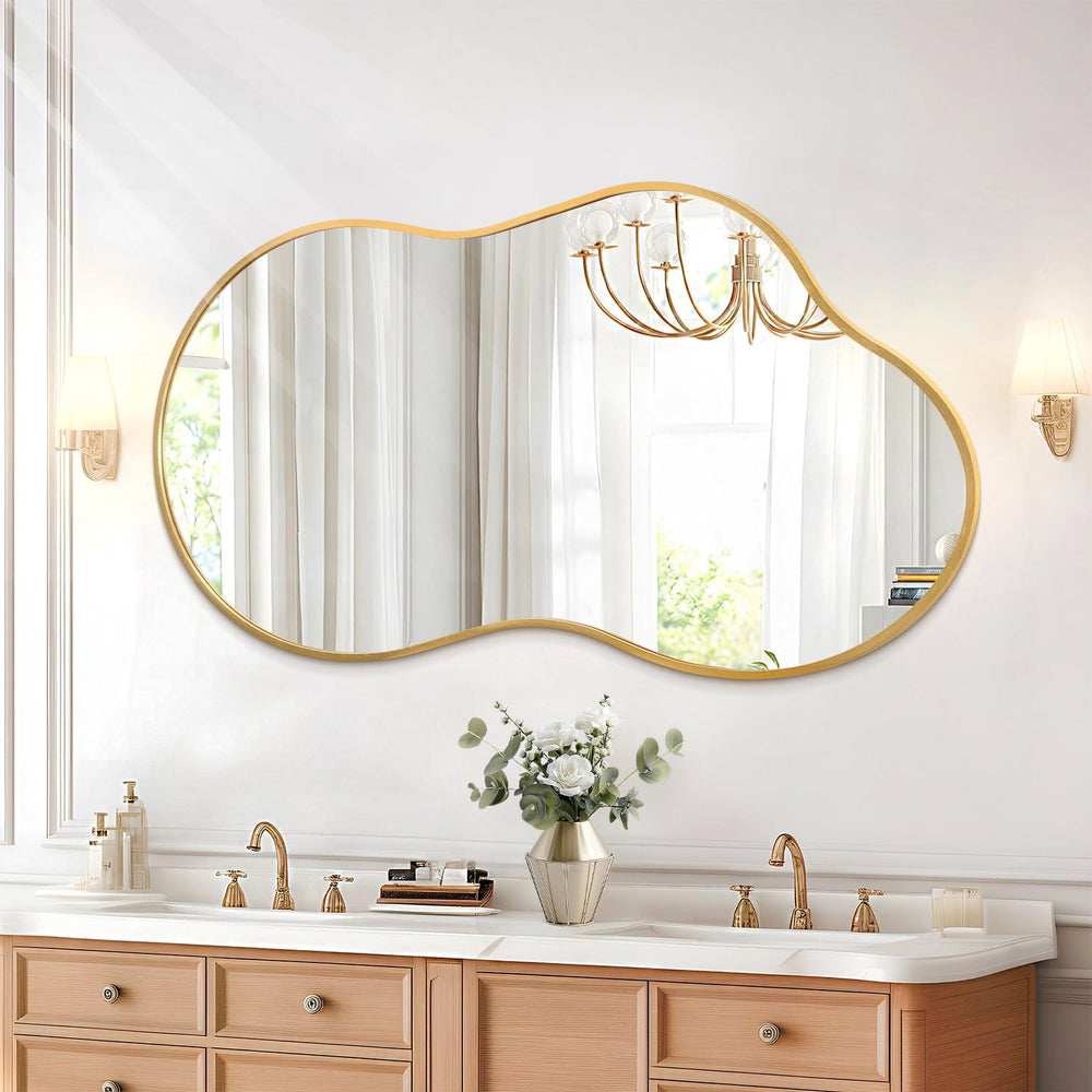 JJUUYOU Wall Mirror Irregular Metal Framed Decorative Gold Mirrors Large 22&q...