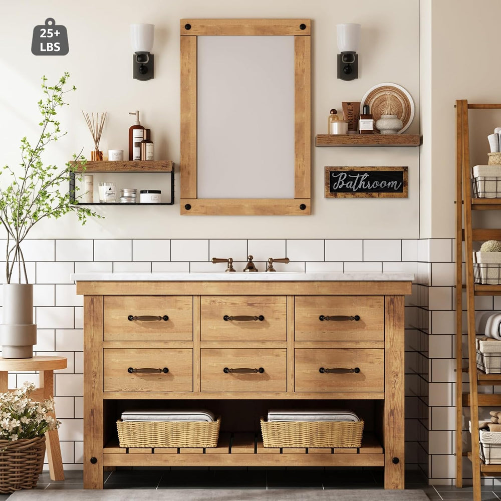 QEEIG Bathroom Shelves with Decor Sign (Brown, 15.7")