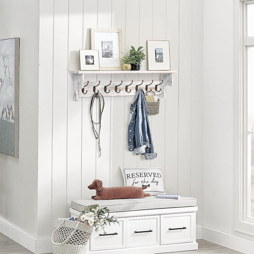 BECHAEO 35.8'' Large Wood Coat Rack Wall Mount with Shelf, White Wall...