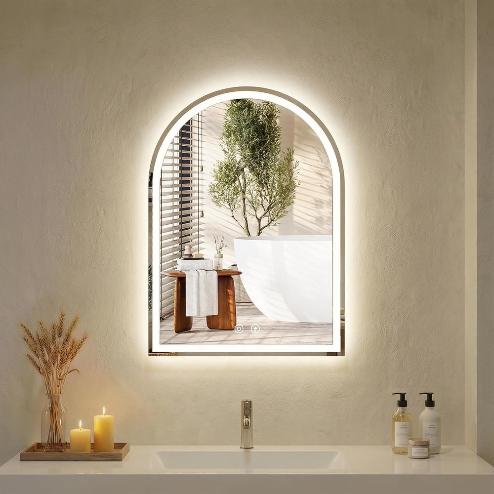 Arched LED Bathroom Mirror with Lights, 28x20 Inch Vanity Mirror