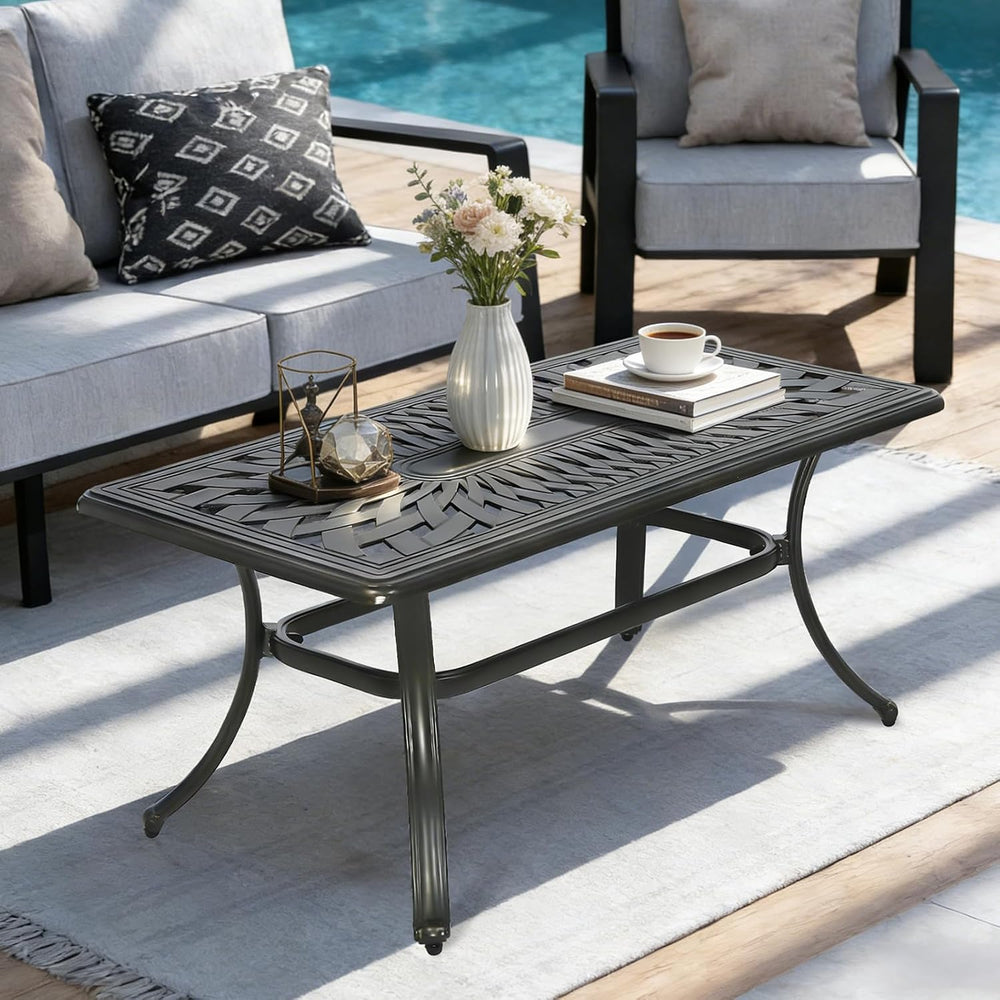 MEETWARM Outdoor Coffee Table, All-Weather Cast Aluminum 42" Rectangle P...
