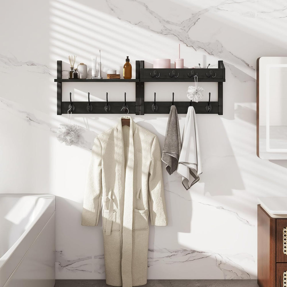 YMYNY 31.5" Coat and Key Rack Wall Mount with Shelf, Black, HWS007B-2