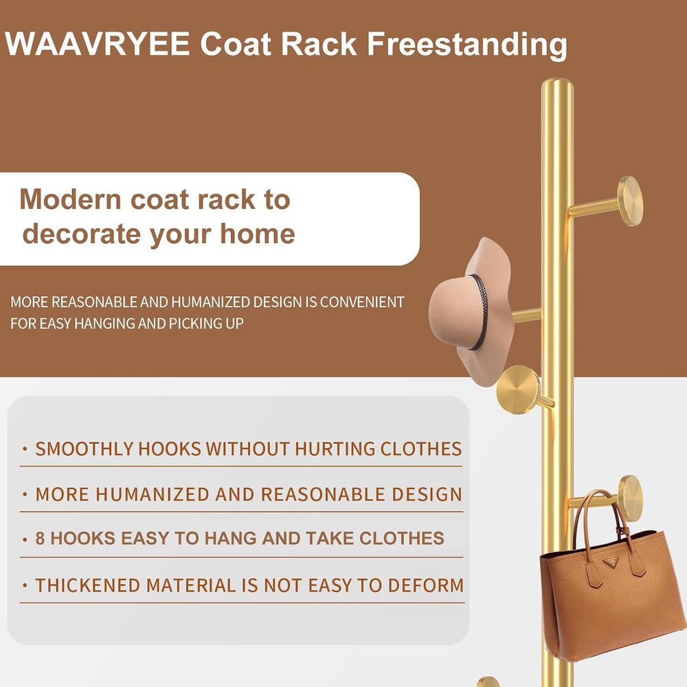 Coat Rack Stand,Golden Metal Coat Rack Freestanding with 8 Hooks