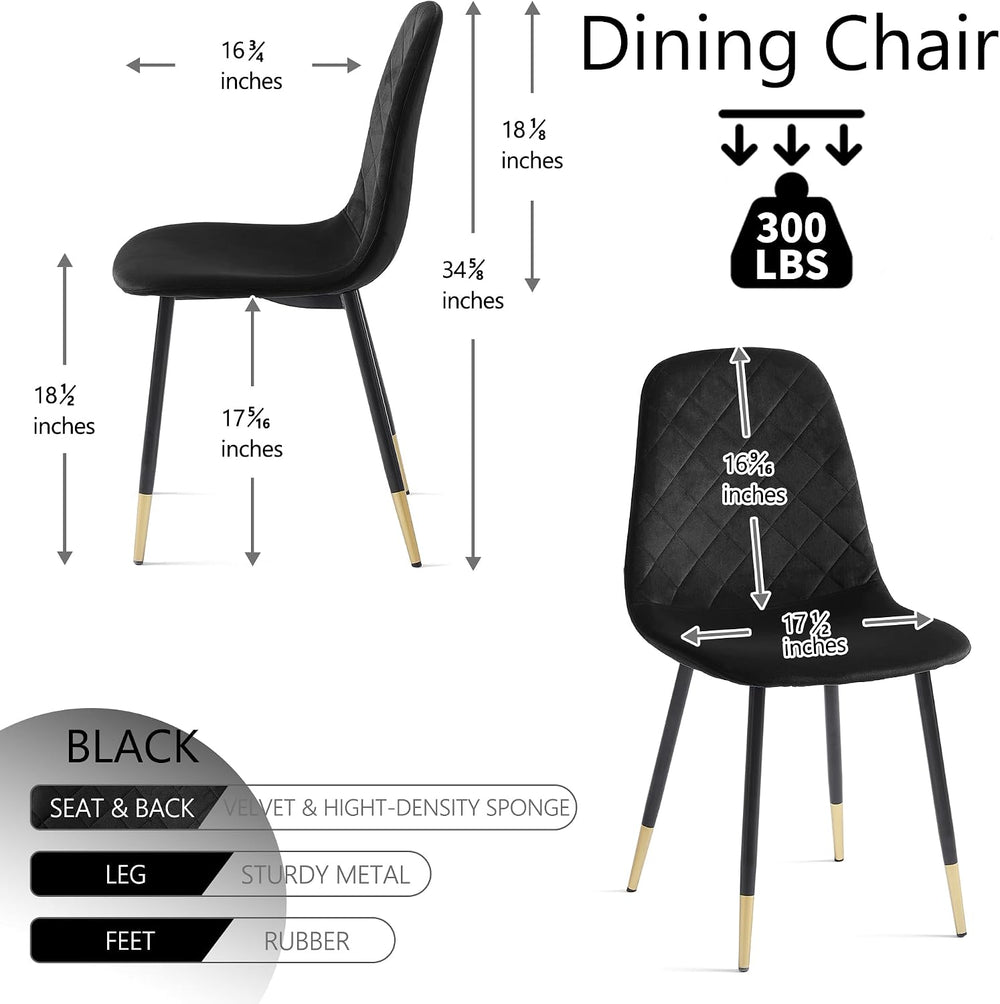 NORDICANA Velvet Dining Chairs, Black, Set of 4