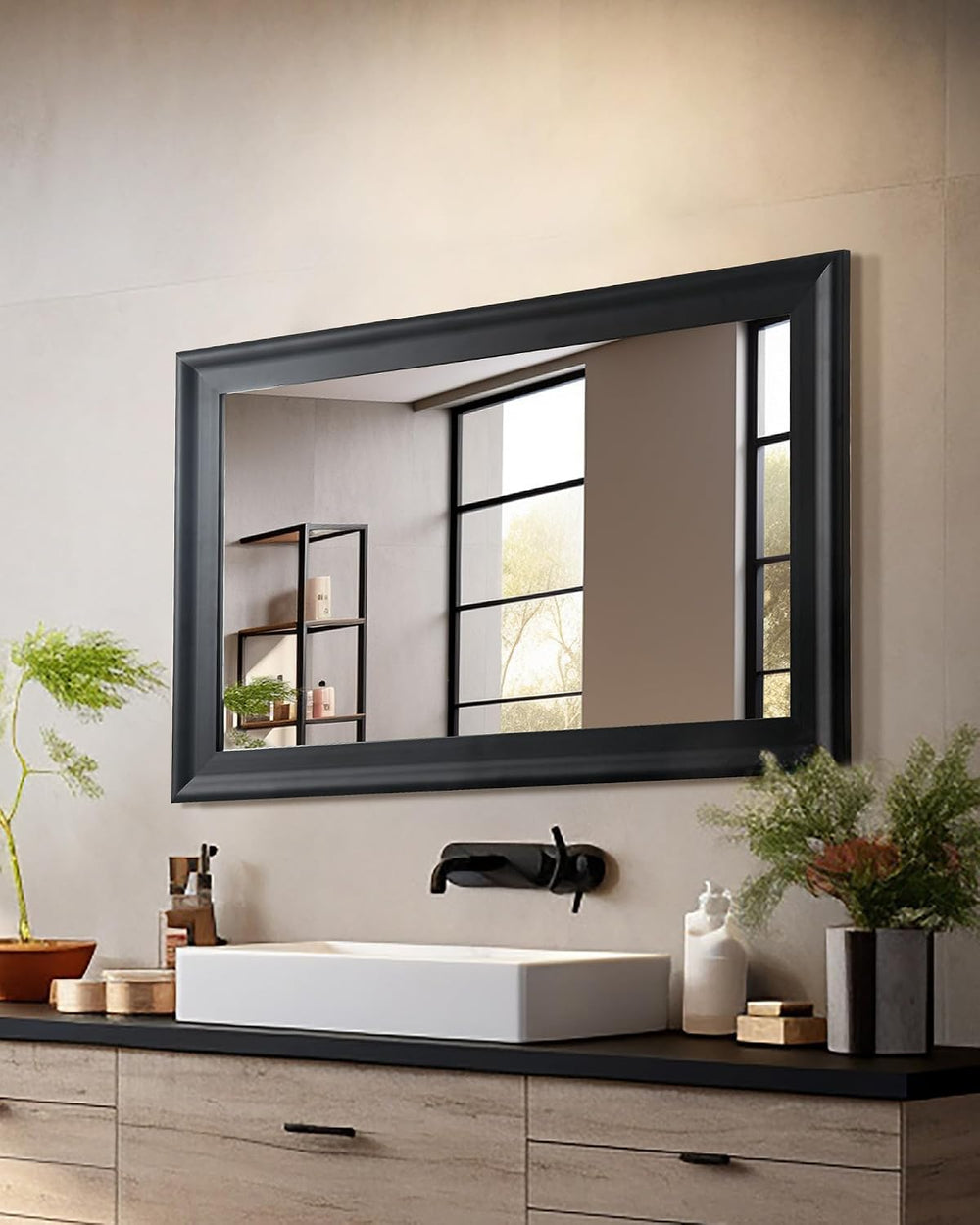 Black Wall Mirror for Bathroom,Rectangle Rustic 24 x 36 inch Vanity Mirrors