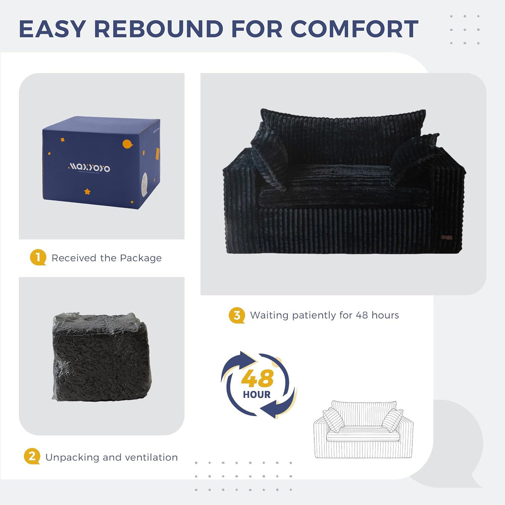 MAXYOYO Boneless Couch, 59-Inch Couch in a Box, Deep Loveseat