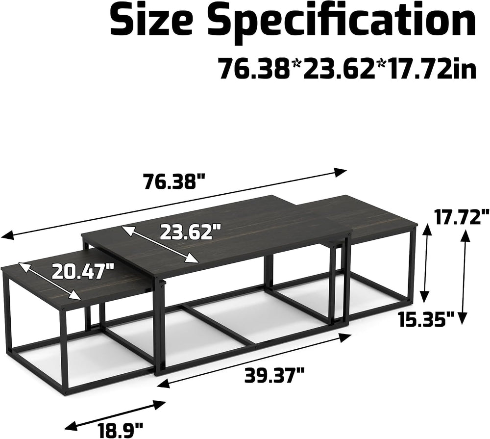Nesting Coffee Tables,3 Piece Living Room Coffee Table,Industrial Rectangular...