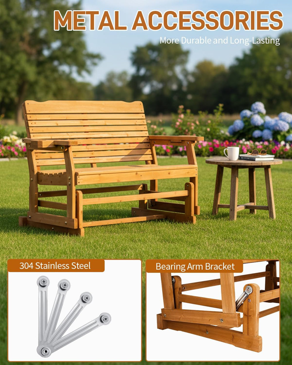 Outvita Patio Glider with Cup Holders, Wooden Outdoor Glider Bench with High ...