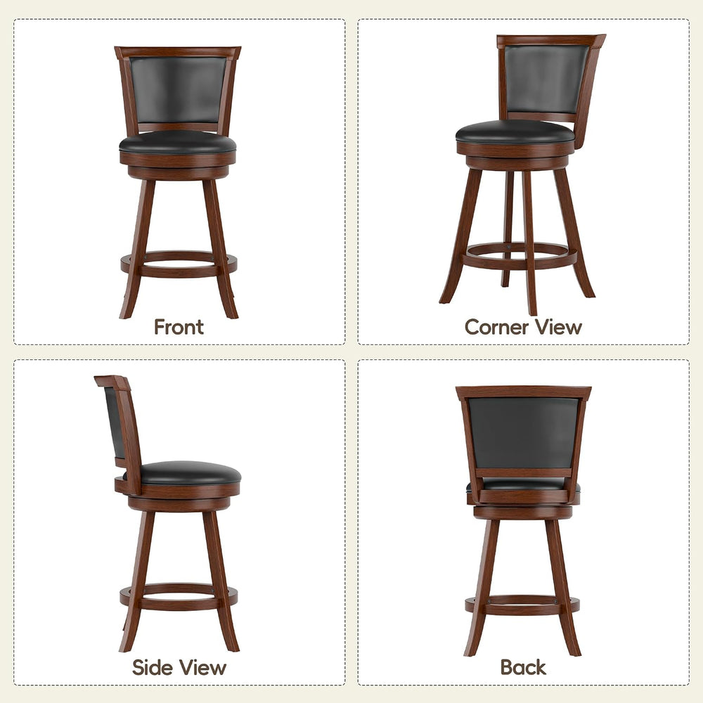 Swivel Bar Stools Set of 2, 24" Counter Height Barstools, Retro Brown
