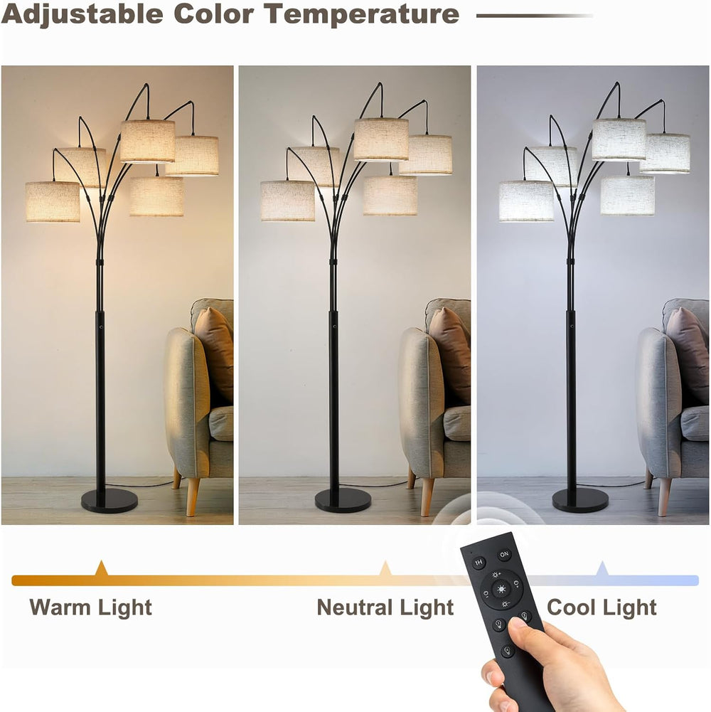 Bright Floor Lamp, Remote Control, Beige Shade Black Pole