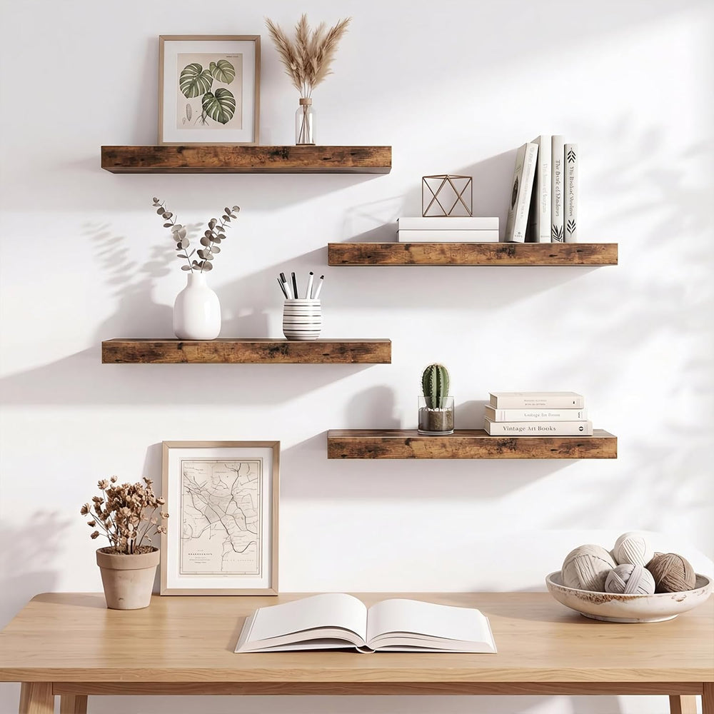 Fixwal Floating Shelves for Wall Decor (Rustic Brown, Set of 4, 15.7 Inch)