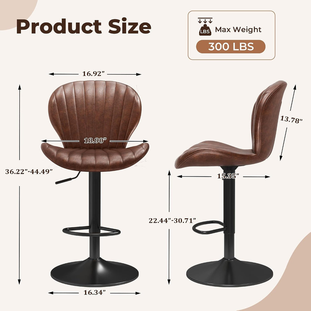 LIVELYGLOW Bar Stools Set of 2, PU Leather Chairs for Kitchen Red Brown