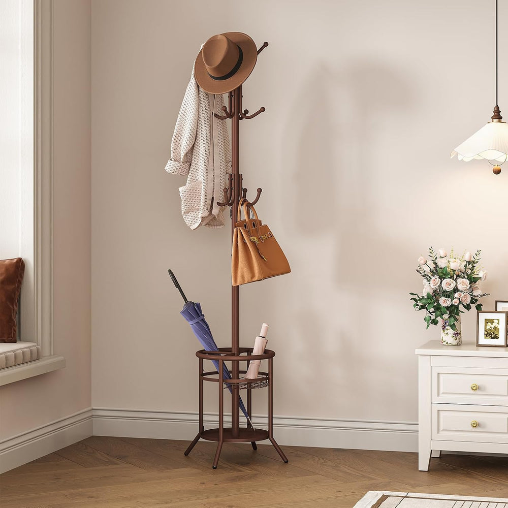 ELYKEN Coat Rack Freestanding, Metal Coat Rack with Umbrella Holder