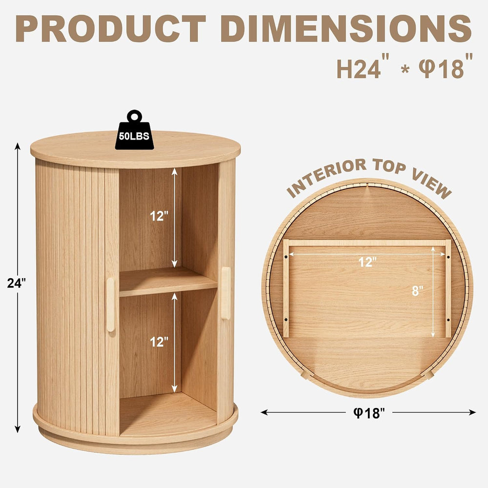 INNOD Side Table with Storage for Living Room, Round End Table with Sliding T...