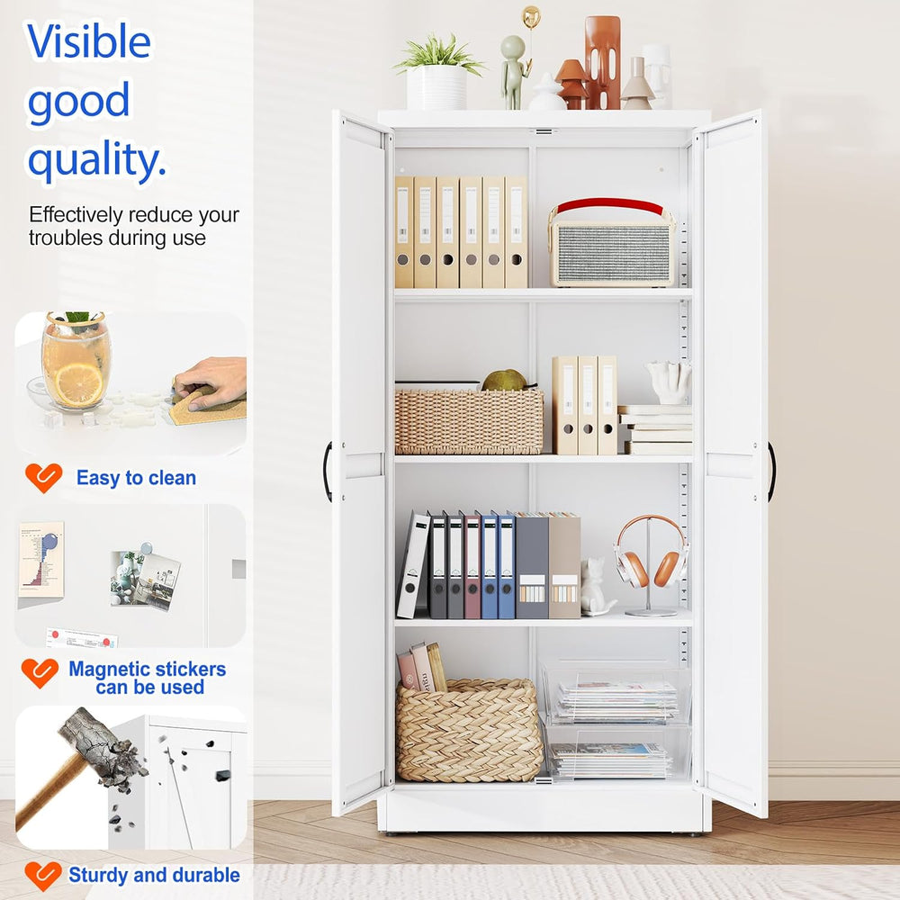 GAIOUS 63" Tall Metal Storage Cabinet White Cupboard Kitchen Pantry Cabinet