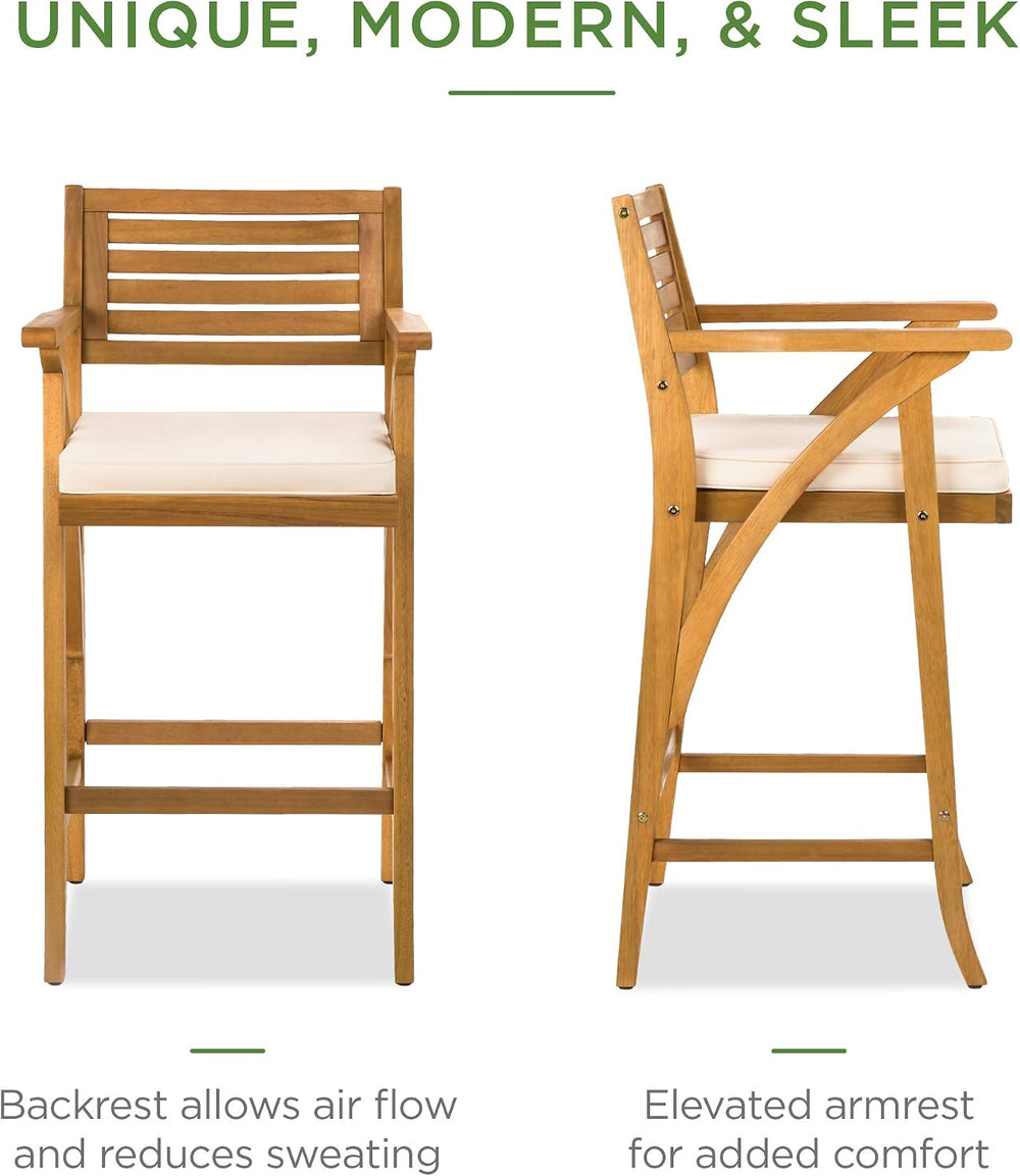 Best Choice Products Set of 2 Outdoor Acacia Wood Bar Stools Bar Chairs for P...