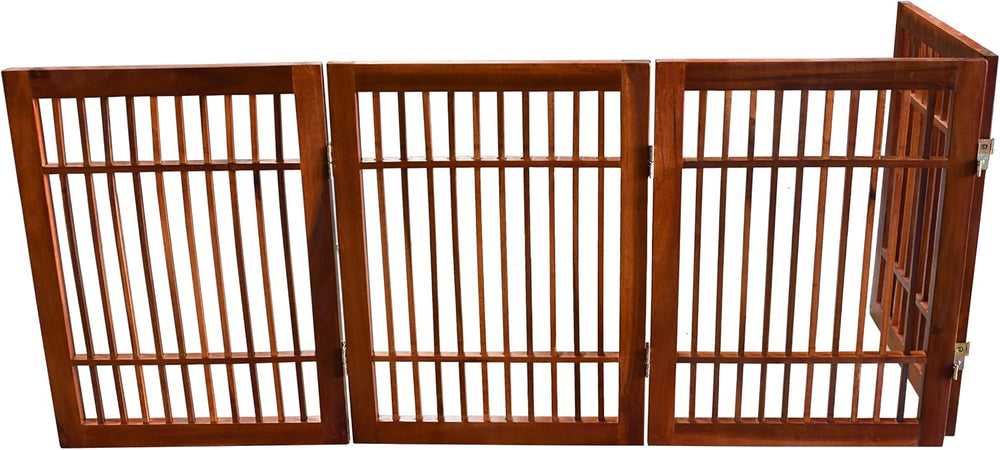 Urnporium Freestanding Wooden Dog Gate Foldable Indoor Pet Gate No Drill Expa...