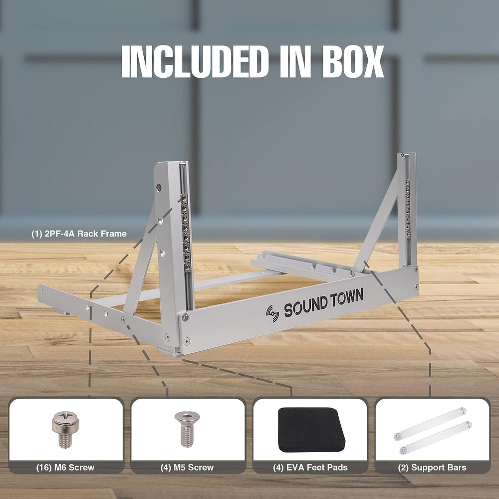 Sound Town 4U Aluminum 2-Post Desktop Open-Frame Rack, Angle Adjustable, for ...