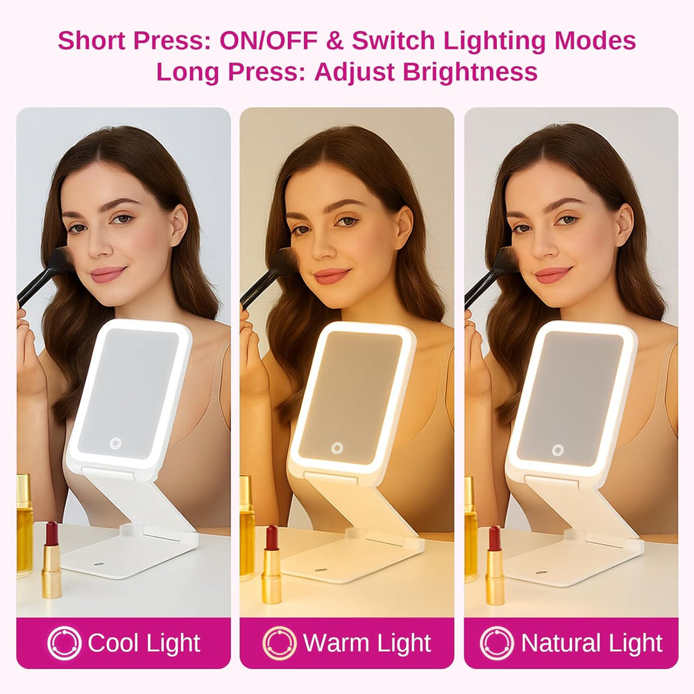 EASEHOLD Lighted Travel Makeup Mirror with 72 LEDs, 1X/3X Magnification
