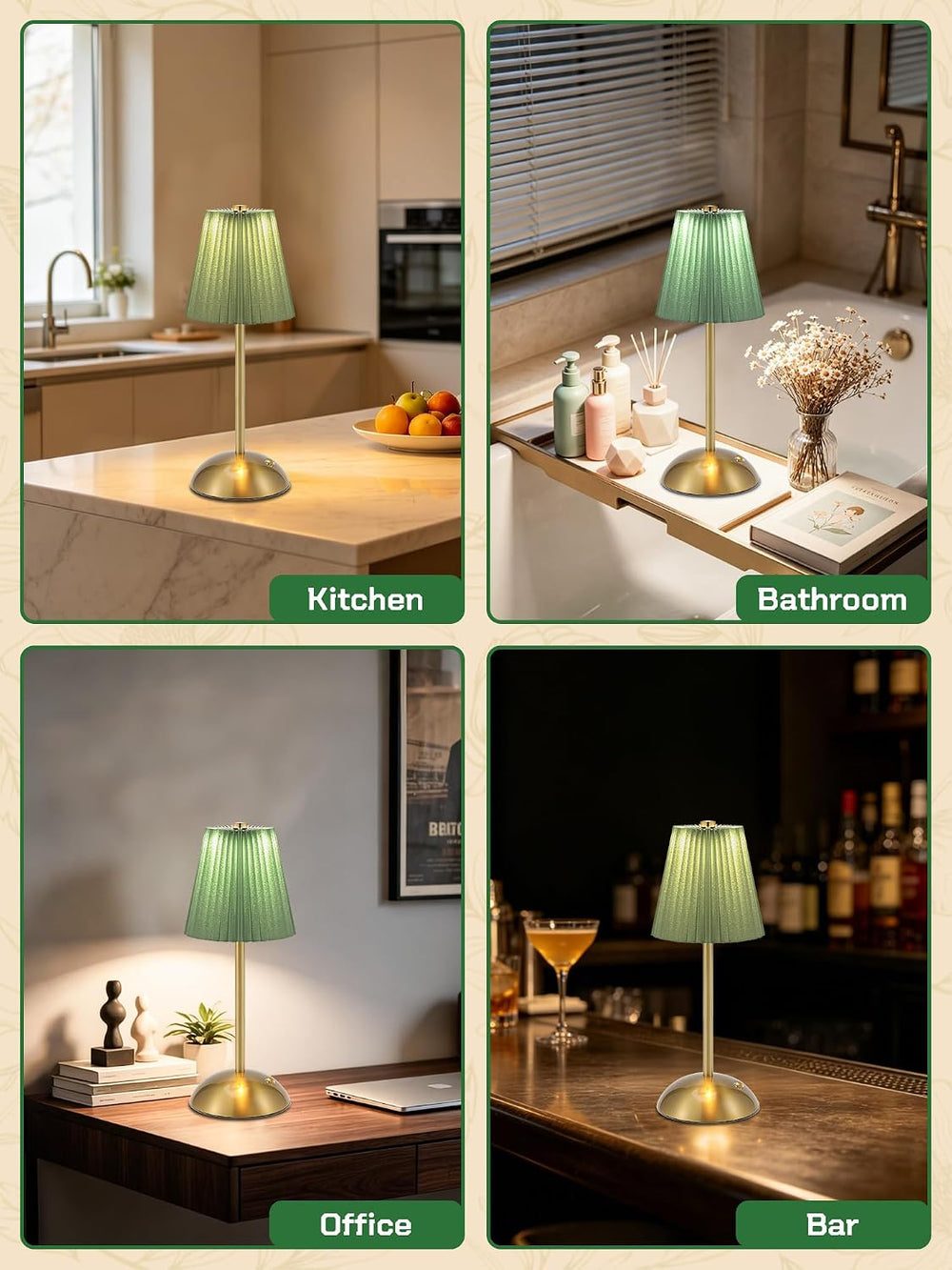 2 Pack Cordless Table Lamp, LED Desk Lamps Rechargeable Touch Light(Green)