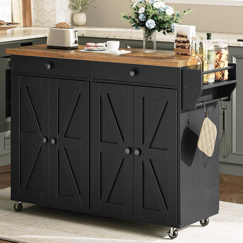 HOOBRO Kitchen Island with Power Outlet, Rolling Kitchen Island with Storage,...