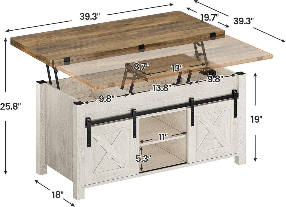 SEDETA Farmhouse Lift Top Coffee Table with Storage and Hidden Compartment
