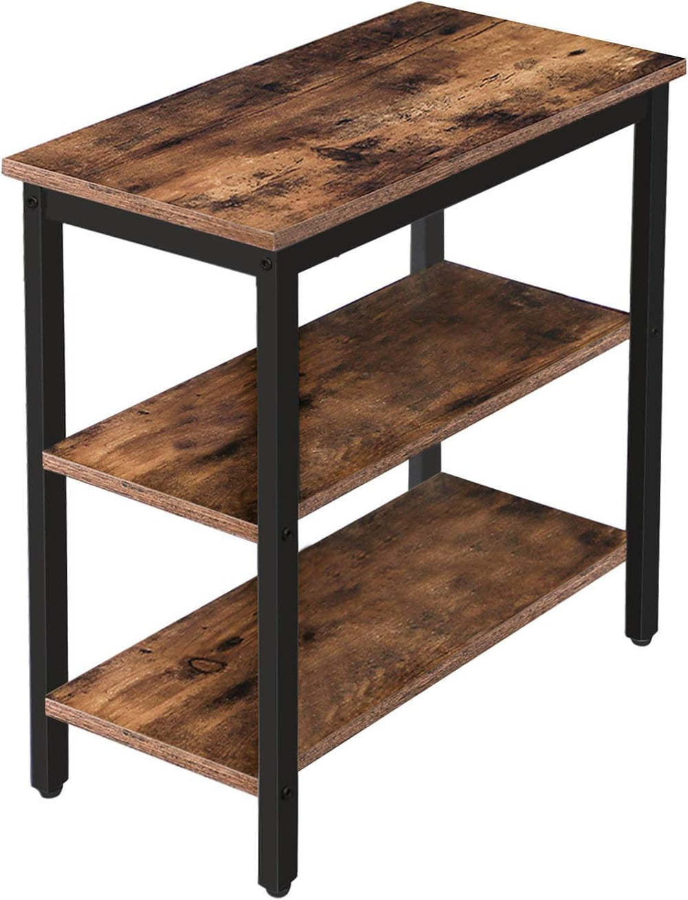 HOOBRO End Table, Simple Rustic Side Table with 3-Tier Storage Shelf, Narrow ...