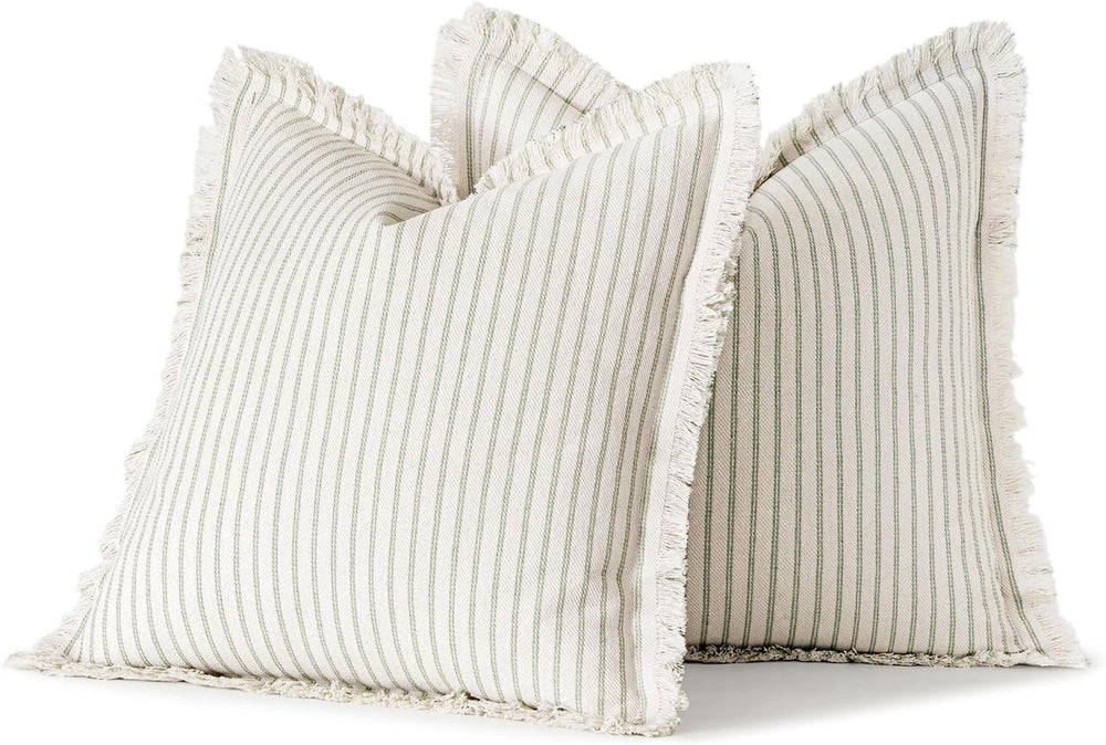 MIULEE Sage Green Striped Decorative Throw Pillow Covers, 18x18