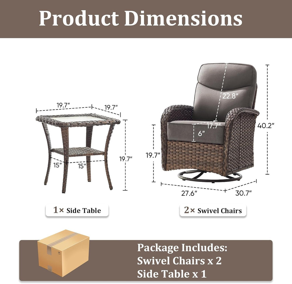 3Pc Patio Furniture Set, Sofa & Ottomans Brown/Beige