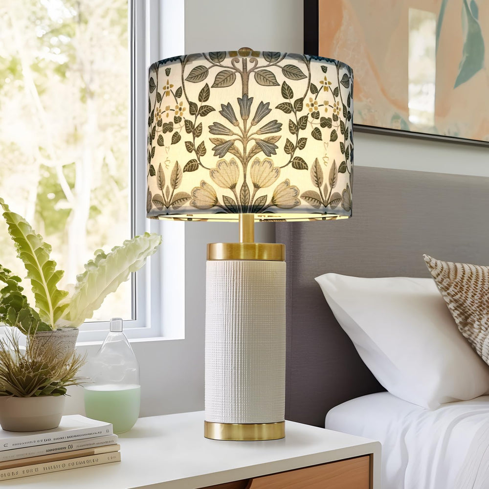 Lamp Shades Set of 2, Blue Floral Drum Shades, 13 x 13 x 10 Inch