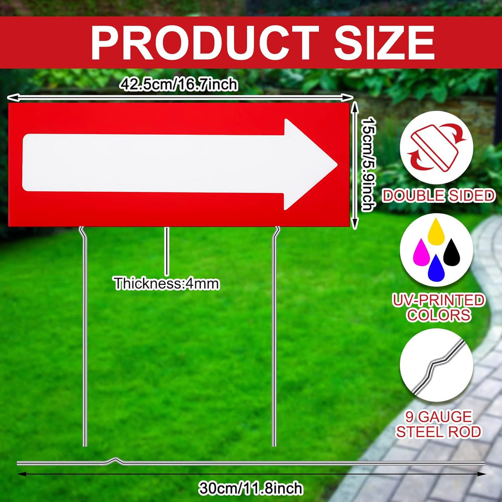 12 Pcs 17 x 6 Inch Arrow Yard Sign Red Corrugated Plastic This Way Decor Doub...