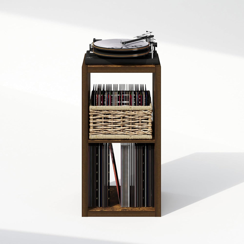 Furinno Cubicle Record Player Stand, 2-Cube Record Storage, Amber Pine