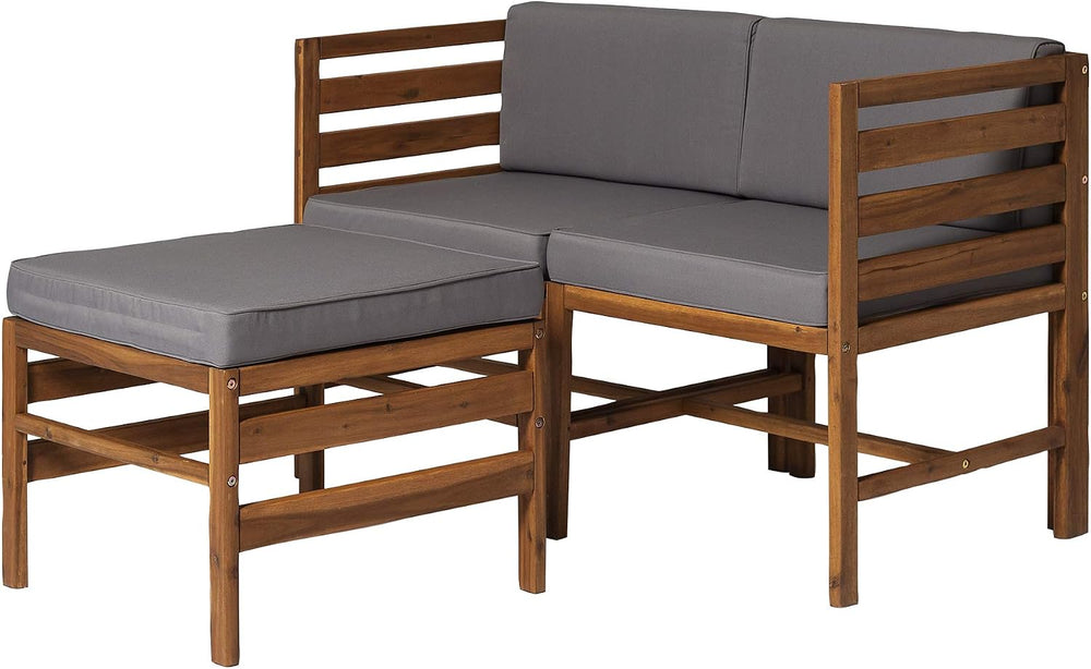 Walker Edison Ravello Contemporary 3 Piece Acacia Wood Outdoor Modular Chat S...