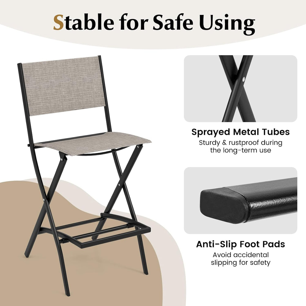 COSTWAY Outdoor Patio Folding Bar Chair Set of 4 with Metal Frame, Footrest