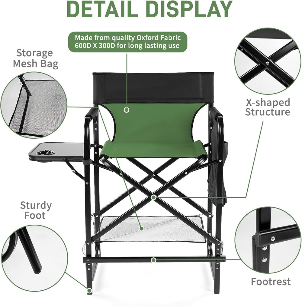 Outvita 4 Piece 26" Tall Directors Chair Height Seat Folding with Side T...